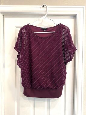 AB Studio Plum Open-Knit Overlay Tunic